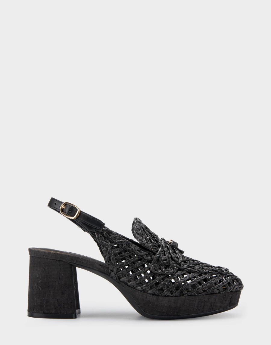 Heels * | Aerosoles Santiago Raffia Black