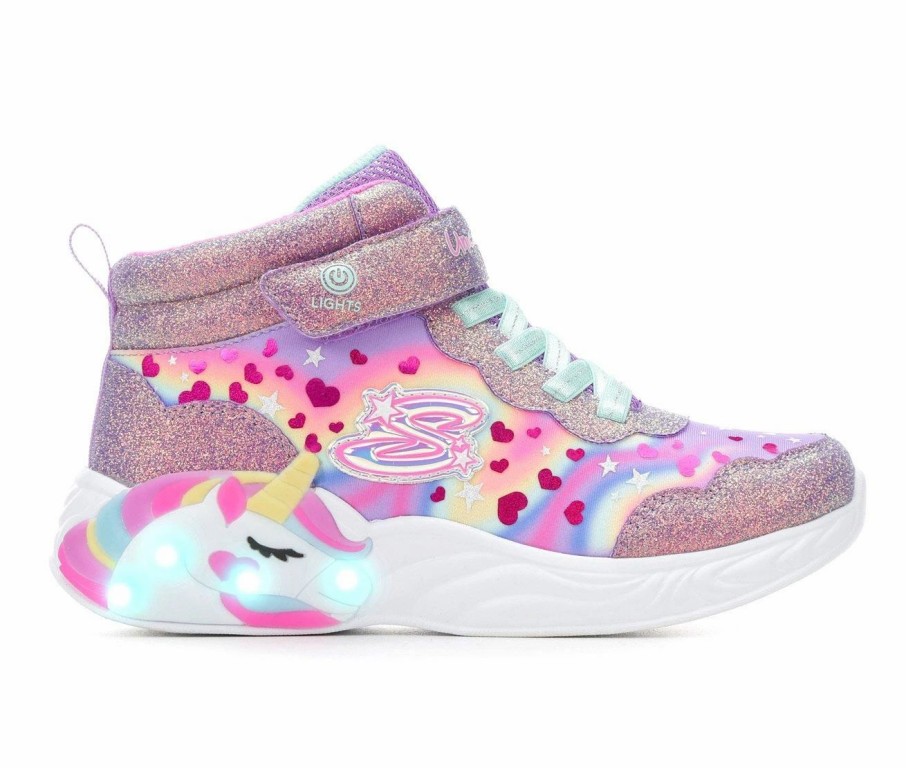 Fashion And Lifestyle Sneakers * | Girls' Skechers Little Kid & Big Kid Unicorn Dreams Light-Up High-Top Sneakers