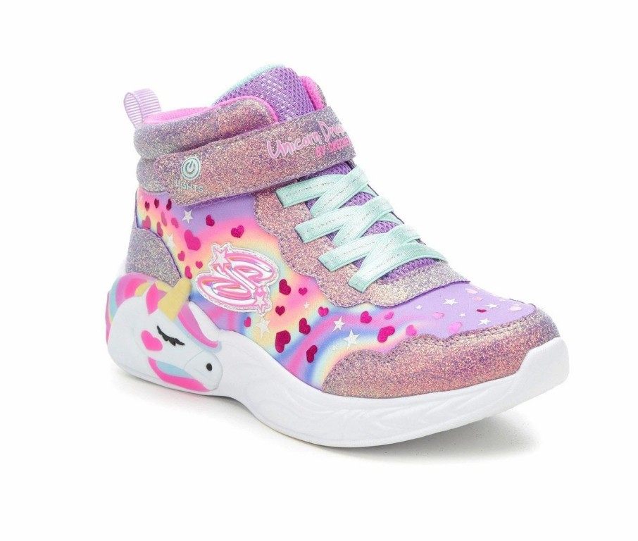 Fashion And Lifestyle Sneakers * | Girls' Skechers Little Kid & Big Kid Unicorn Dreams Light-Up High-Top Sneakers