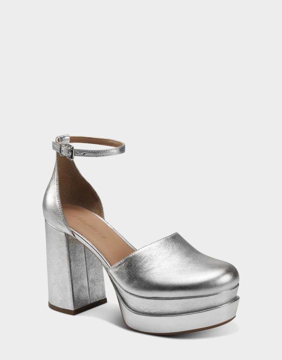 Heels * | Aerosoles Callan Silver Metallic Leather