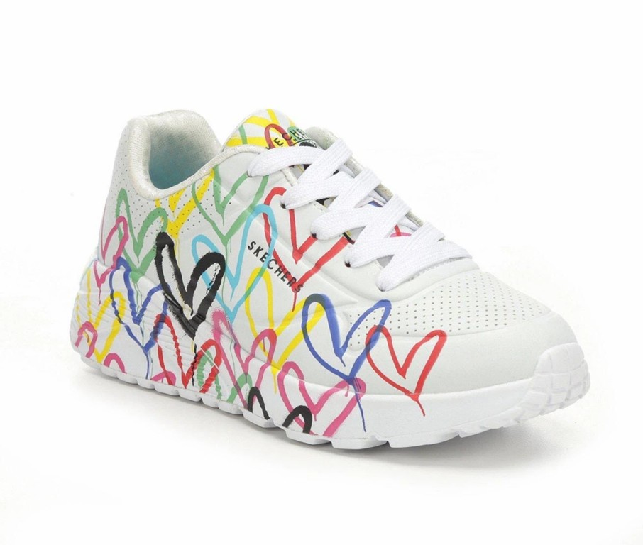 Fashion And Lifestyle Sneakers * | Girls' Skechers Little Kid & Big Kid Uno Lite Heart Wedge Sneakers