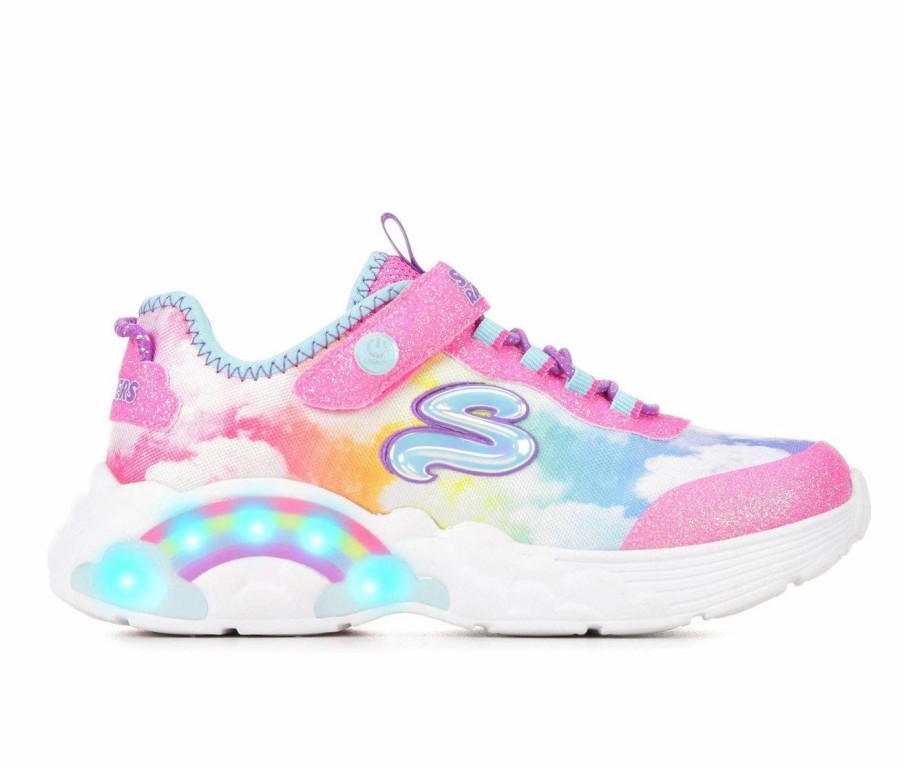 Fashion And Lifestyle Sneakers * | Girls' Skechers Little Kid Rainbow Racer Light-Up Wedge Sneakers