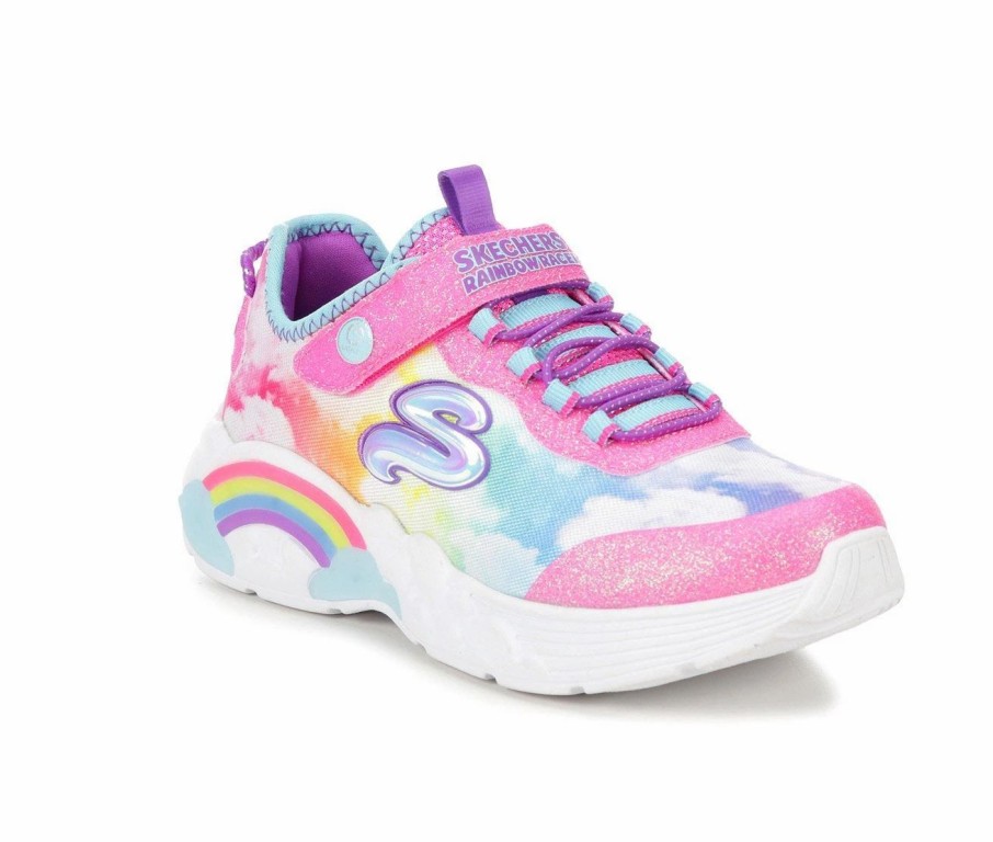 Fashion And Lifestyle Sneakers * | Girls' Skechers Little Kid Rainbow Racer Light-Up Wedge Sneakers