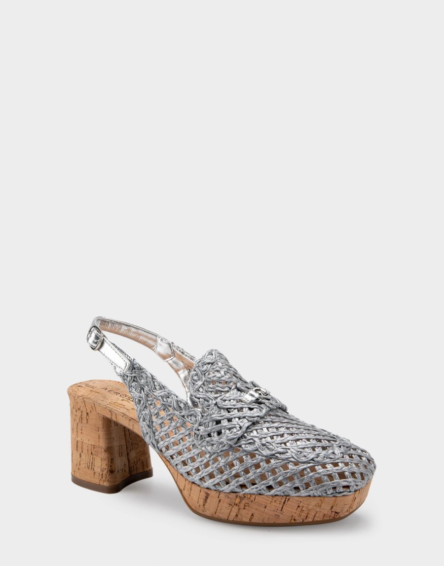 Heels * | Aerosoles Santiago Raffia Silver